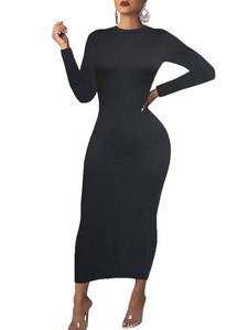 lot 92371 image: Womens Long Sleeve Bodycon Dress - Maxi Casual Fall Club Party Long Tight Pencil Dresses Black XL
