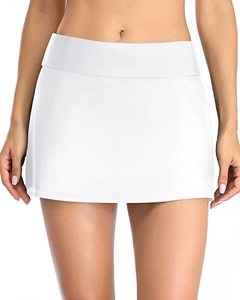 lot 92378 image: Yonique Womens Swim Skirt Bathing Suit Bottoms Mid Waist Swim Bottoms Elastic Waist Swimsuit Bottoms White M