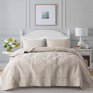 lot 92383 image: Damask Quilt California Cal King Size Bedding Sets with Pillow Shams, Boho Oversized Lightweight Soft Bedspread Coverlet, Beige Quilted Blanket Thin Comforter Bed Cover, 3 Pieces, 118x106 inches