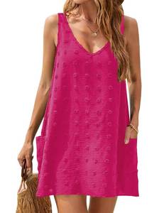 lot 92391 image: Blooming Jelly Womens Casual Sun Summer Dresses Sexy Swimsuit Cover Up V Neck Sleeveless Dress (Large, Hot Pink)