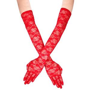 lot 92392 image: KINBOM Long Lace Gloves, Bridal Gloves for Wedding Small Flower Pattern Floral Lace Gloves for Women Tea Party 1920s Costumes Prom Masquerade, One Pair, Length 21.3inch (Red)