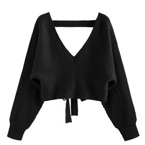lot 92395 image: ZAFUL Womens V Neck Cropped Sweater Ribbed Knit Pullover Tops Sexy Drop Shoulder Jumpers