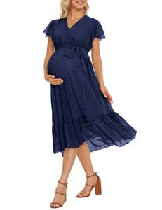 lot 92399 image: Maternity Dress Wrap Dress Baby Shower Dress Maternity Dress for Baby Shower Boho Maternity Dress Summer Maternity Dress Pregnancy Dresses for Women Nursing Dress Maternity Dresses Navy Blue XL