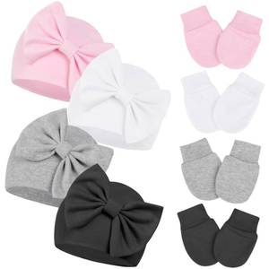 lot 92400 image: Century Star Newborn Girls Hats Baby Hat and Mitten Set Big Bow Knit Infant Headbands Winter Baby Hat for Girls A White & Pink & Grey & Black 3-6 Months