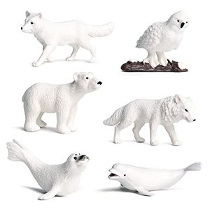 lot 92403 image: HomeSoGood 6PCS Simulation Polar Animal, Mini Arctic Animal Figures, Polar Bear Snowy Owl Seals White Fox Beluga Wolf Cognitive Tool