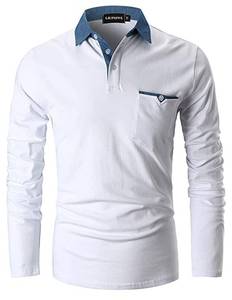 lot 92405 image: LIUPMWE Mens Long Sleeve Polo Shirts with Pocket Denim Collar Soft Cotton Shirts Golf T-Shirt,A-White,XL