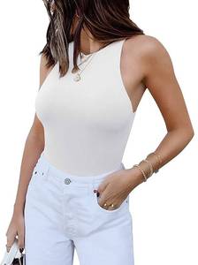 lot 92415 image: Womens Sexy Sleeveless High Neck Racer Back Halter Thong Bodysuits Leotard Tank Tops White Small