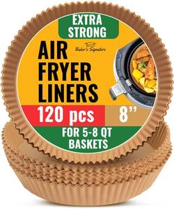 lot 92431 image: Air Fryer Liners for Ninja, 120 Pcs Round Disposable Airfryer Paper Liners � Non-Stick and Oil Proof for Easy Cleanup, Great for Oven, Pans & Baking � 8 Inch for 5-8 qt Basket by Bakers Signature