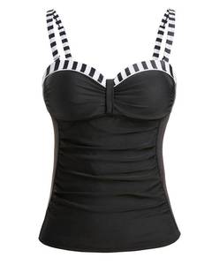 lot 92445 image: Talisea Womens Underwire Tankini Top Only Tummy Control Swimsuit Top Push Up Bathing Suit Top No Bottom Black White Stripes M