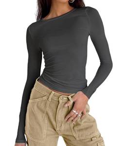lot 92447 image: Abardsion Womens Casual Basic Going Out Crop Tops Slim Fit Long Sleeve Crew Neck Tight T Shirts (Dark Grey, S)