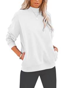 lot 92450 image: TICTICMIMI Womens Casual Long Sleeve Sweatshirt Tops Mock Turtleneck Lightweight Tunic Fall Pullover with Pocket A- White