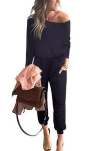 lot 92457 image: PRETTYGARDEN Womens Casual Long Sleeve Jumpsuit Crewneck Off Shoulder Elastic Waist Stretchy Romper (Navy,X-Large)