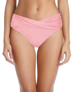 lot 92463 image: Tempt Me Women Light Pink Twist Bikini Bottom Moderate High Cut Bathing Suit Bottoms Ruched Swimsuit Bottom M