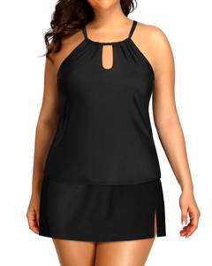lot 92465 image: Yonique Women Two Piece Plus Size Tankini with Skirt Tummy Control Bathing Suits High Neck Swimsuits Black-1 18Plus