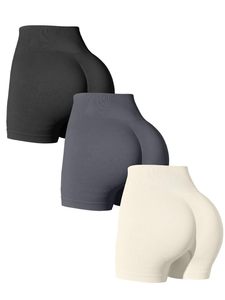 lot 92470 image: OQQ Womens 3 Piece Yoga Shorts Workout High Waist Butt Lifting Exercise Shorts Pants Black Darkgrey Beige