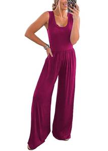 lot 92475 image: PRETTYGARDEN Women�s Summer Sleeveless Tank Jumpsuits High Waist Low Cut Casual Scoop Neck Fit And Flare Long Pants Rompers (Purple Red,Large)
