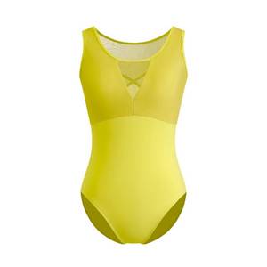 lot 92479 image: Womens Mesh Cross Hollow Back Gymnastics Tank Leotard For Ballet Dance,3S-C16-Black and Matcha Yellolw,size XS