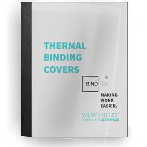 lot 92488 image: Binditek 20 Pack Thermal Binding Presentation Covers, 316 Inch Spine, Holds 40 Sheets, Ultra Clear Front Cover, Black Paper Back Cover, Letter Size, for Students and Coworkers
