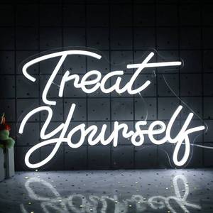 lot 92489 image: Treat Yourself Neon Signs White Led Sign for Bedroom Wall Letter Neon Lights Wedding Signs Neon Room Decor for Birthday Gift Party Home Decor Bar
