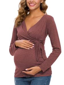lot 92498 image: Glampunch Womens Maternity Shirts Short & Long Sleeve Tie Front Wrap Maternity Tops