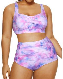 lot 92501 image: Daci Womens Plus Size Bikini Sets - High Waisted Two-Piece Swimsuits with Tummy Control Tie Dye XXL