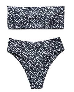 lot 92506 image: OMKAGI Women Bandeau Bikini Swimsuits Cheeky Off Shoulder Bathing Suit(XL,60-black)