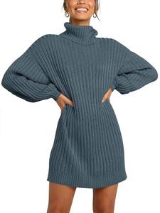 lot 92513 image: ANRABESS Women Oversized Sweater Dress Turtleneck Batwing Long Sleeve Ribbed Knit Loose 2024 Fall Winter Casual Short Dress A240dianlan-S Navyblue