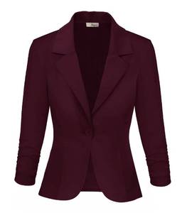 lot 92517 image: Hybrid & Company Womens Lightweight Casual Work Office Stretch Ponte Cardigan Blazer Jacket JK1131 Wine 2X