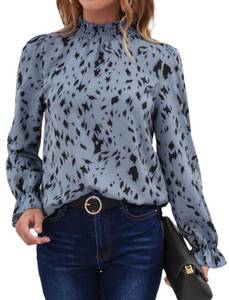 lot 92518 image: Avanova Women Leopard Print Ruffle Long Sleeve Top Mock Neck Work Casual Blouse Shirt Leopard Beige Medium