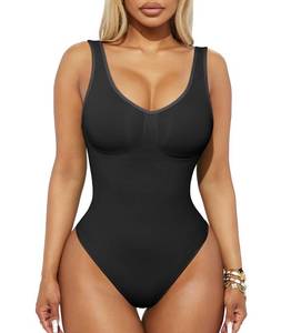 lot 92522 image: OMAKGI Women Seamless Tummy Control Shapewear Sculpting Thong Bodysuits Sleeveless Body Shaper(S,32-Black)