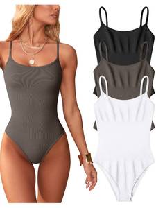 lot 92528 image: OQQ Womens 3 Piece Sexy One Sleeveless Adjustable Spaghetti Strips Top BodySuit, Black,tea Leaf,whitewhite, Medium