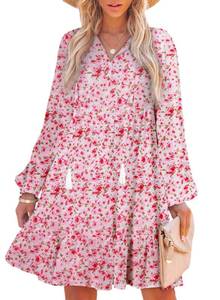 lot 92549 image: SHEWIN Dresses for Women 2024 Spring Summer Casual Flowy Boho Floral Maternity Dress Trendy V Neck Ruffle Hem A-Line Bohemian Beach Long Sleeve Dress for Women,US 4-6(S),Flower Yellow