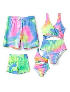 lot 92553 image: PATPAT Family Matching Swimsuits Couples Tie Dye Men Swim Shorts Quick Dry Swim Trunks with Liner Swimming Shorts for Men M