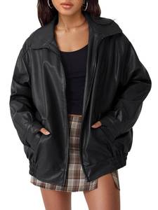 lot 92558 image: Trendy Queen Womens Leather Jackets Oversized Faux Motorcycle Plus Size Moto Biker Coat Fall Outfits Fashion Clothes 2024 Black M