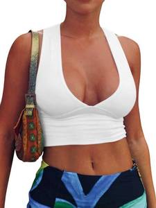 lot 92559 image: AEPEBO Sexy Crop Tops for Women Deep V Neck Back Cutout Sleeveless Plunge Racerback Tank Cropped Top White XS