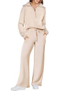 lot 92562 image: ANRABESS Women 2 Piece Outfits Sweatsuit Oversized Sweatshirt Sweatpants Tracksuit Sweat Lounge Matching Set 2024 Fall Trendy Apricot Medium