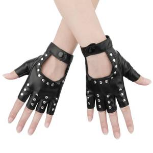 lot 92565 image: KINBOM 1 Pair Half Finger Leather Gloves, Stylish Fingerless Leather Gloves Biker Punk Gloves for Halloween Women Girls Cosplay Performance (Black)