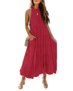 lot 92574 image: HAEOF Womens 2024 Summer Sleeveless Halter Maxi Dress Pleated Tiered Swing Beach Long Dresses Sundress