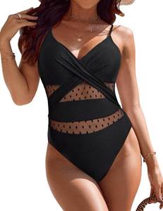 lot 92582 image: BMJL Womens V Neck Tummy Control Swimsuit Sexy One Piece Bathing Suit Mesh Swimwear(M,Black)