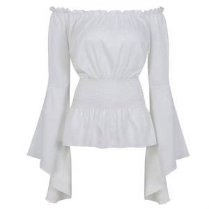 lot 92589 image: Women Renaissance Shirt Long Sleeve Victorian Blouse Plus Size Off The Shoulder Peasant Tops White X-Large