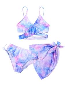 lot 92592 image: URMAGIC Girls 3 Piece Swimsuits Printed Bathing Suit Bikini Set Swimwear with Cover Up for Girls 8-12 Years