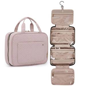 lot 92593 image: BAGSMART Toiletry Bag Travel Bag with Hanging Hook, Water-resistant Makeup Cosmetic Bag Travel Organizer for Accessories, Shampoo, Full-size Container, Toiletries (Baby Pink, Medium)