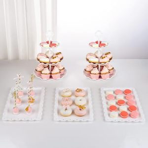 lot 92596 image: NWK 5 Piece Cake Stand Set with 2xLarge 3-Tier Cupcake Stands, 3X Appetizer Trays Perfect for Wedding Birthday Baby Shower Tea Party