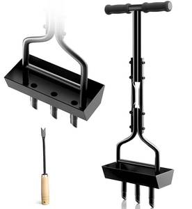 lot 92611 image: vanpein Lawn Aerator Coring Garden Tool with Soil Core Storage Tray, Manual Yard Plug Aerators & Clean Tool, Grass Aeration Gardening Tools with 3 Tines for Lawn Care, Compacted Soil, 37.6�