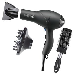 lot 93487 image: INFINITIPRO by CONAIR Hair Dryer with Diffuser  Salon Performance AC Motor Blow Dryer  Includes Diffuser, Concentrator and Bonus Blow-Out Brush  Grey - Amazon Exclusive  Packaging May Vary