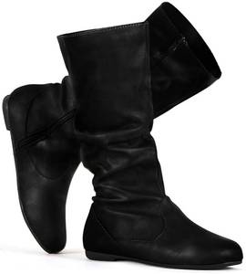lot 93490 image: katliu Womens Flat Boots Mid Calf Slouch Boots with Side Zipper Black US9.5
