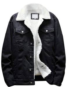 lot 93498 image: Omoone Mens Lapel Sherpa Fleece Lined Thicken Denim Jean Trucker Jacket Coats (0176-Classic Black-M)GREEN