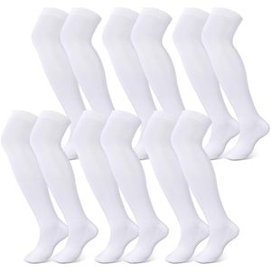 lot 93502 image: Hicarer 6 Pairs High Baseball Socks Over Knee Football Socks Softball Sock Youth Combo Long Sport Socks Men Tube Socks Women(L,White)