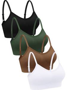 lot 93512 image: 4 Pieces Neck Bralettes Wireless Cami Bra Tank Top Bra Sports Bra for Women Girls (Black, White, Dark Green, Brown,XX-Large)