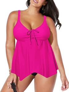 lot 93527 image: Pink Queen Two Piece Plus Size Tankini Swimsuit Sets for Womens Flowy Ruffle V Neck Tummy Control Bathing Suit Rose Red 2XL